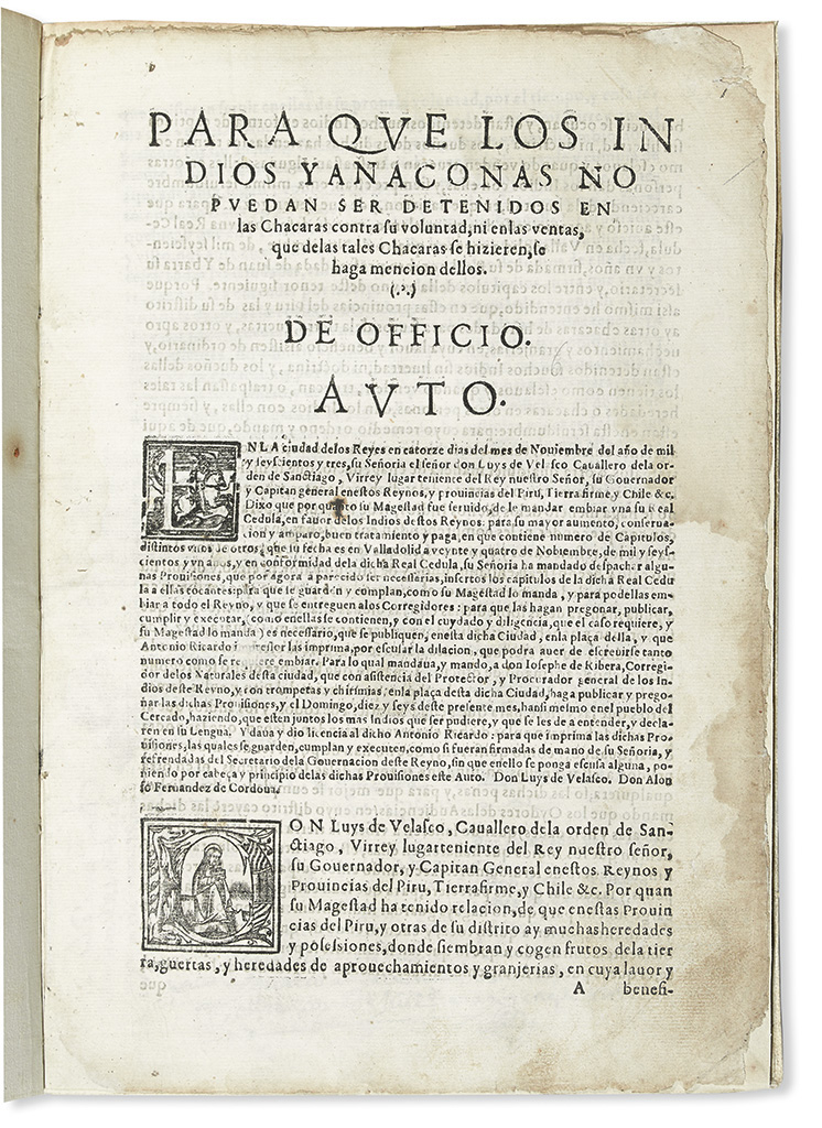 (LIMA--1603.) Velasco, Luis de. Para que los indios Yanaconas no pueden ser detenidos en las Chacaras contra su voluntad.